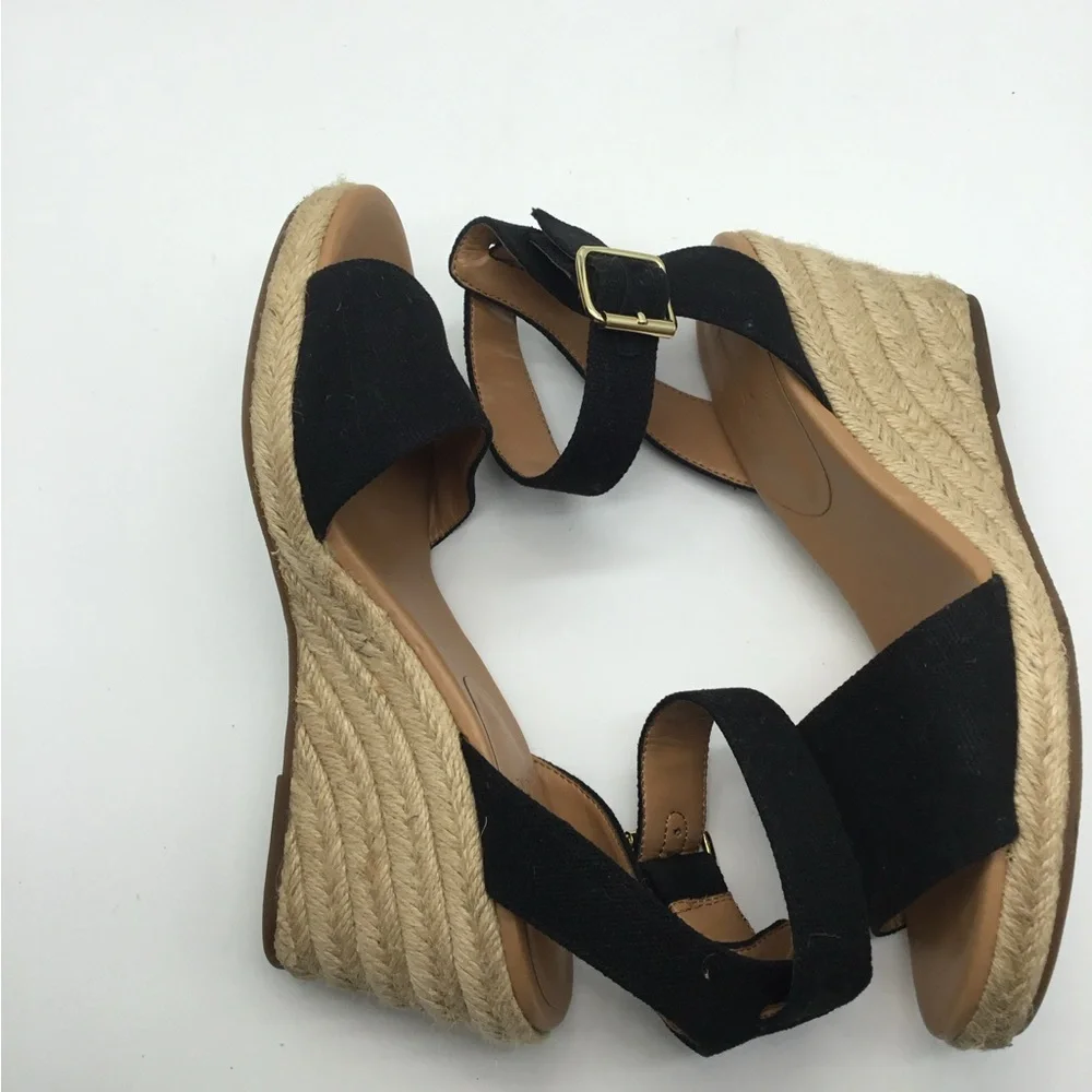 J. Crew Canvas Espadrille Wedge Ankle Strap Heels